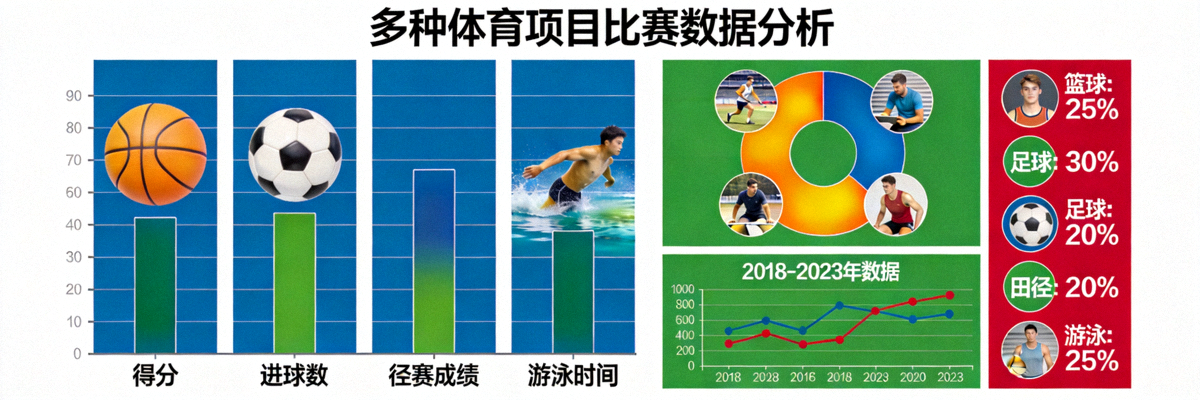 多种体育项目比赛数据分析图表展示